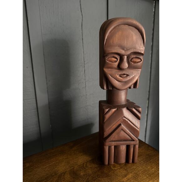 Hand Carved Wood Tall Tribal Sculpture